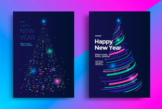 New Year greeting card design with stylized Christmas tree. Vector illustration