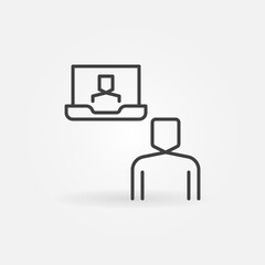 Poster - Man and Laptop Video Call vector concept icon or sign in outline style