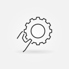 Poster - Hand holding Cog Wheel outline vector Settings concept icon or design element