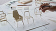© Chaosamran_Studio - Designer sketching drawing design development product plan draft chair armchair Wingback Interior furniture prototype manufacturing production. designer studio concept .