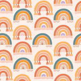 Fototapeta Boho - Cute kids seamless pattern with rainbow in bohemian cartoon style. Editable vector illustration.