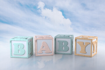 Poster - Baby Blocks on Cloud Background. 3D Rendering