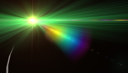Wall Mural - abstract green lens flare light on black background
