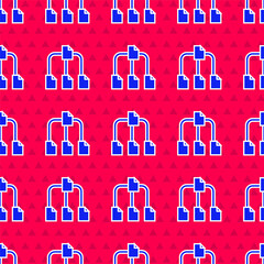 Aufkleber - Blue Folder tree icon isolated seamless pattern on red background. Computer network file folder organization structure flowchart. Vector.