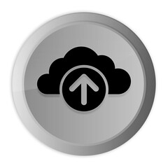 Wall Mural - Cloud upload icon metal silver round button metallic design circle isolated on white background black and white concept illustration