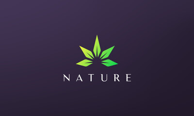 Abstract green marijuana leaf logo in a simple and modern style