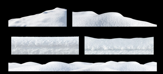 snow drifts on an isolated black background. winter elements for design.