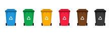 Garbage Bins Set. Colorful Trash Cans With Recycling Icon. Waste Sorting Containers. Vector Illustration.