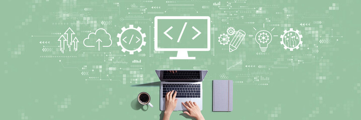 Web development concept with person working with a laptop