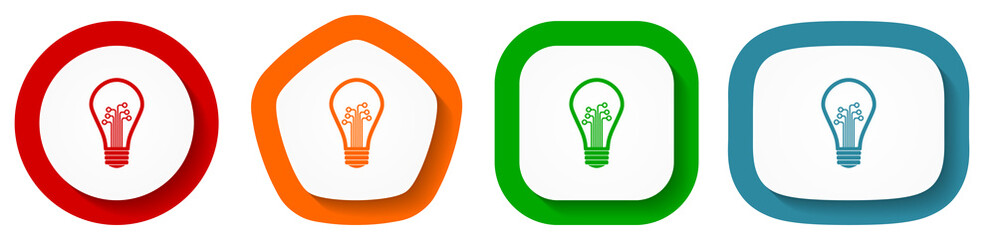 Leinwandbilder - Creative, idea, bulb, circuit vector icon set, flat design buttons on white background