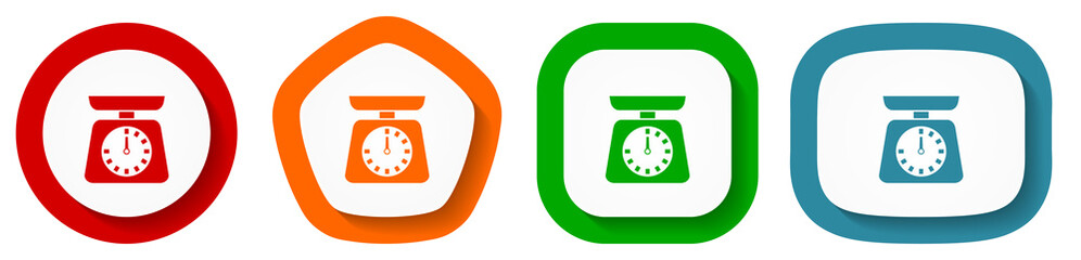 Aufkleber - Kitchen weight, scale, measure, measurement vector icon set, flat design buttons on white background