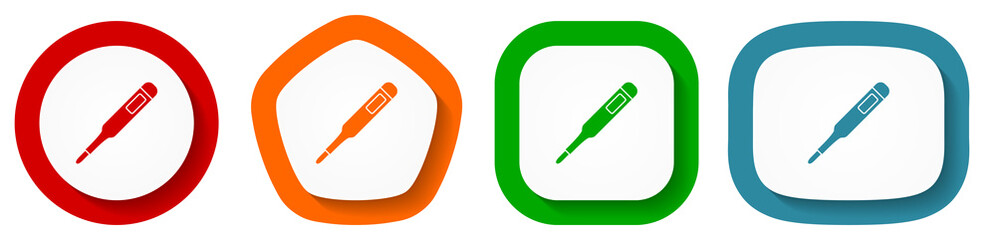 Aufkleber - Electronic digital medical thermometer vector icon set, flat design buttons on white background