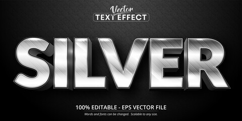 Silver text effect, editable shiny metallic text style