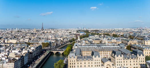 Poster - Panoramic aerial view of Paris from the Tower of the Cathedral of Notre Dame