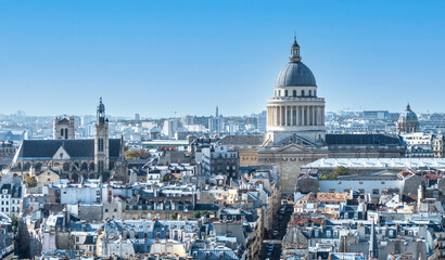 Poster - Panoramic aerial view of the Pantheon if Paris from the Tower of the Cathedral of Notre Dame