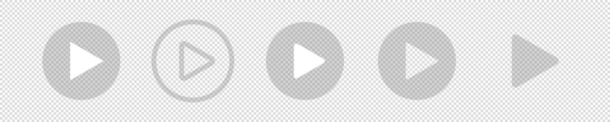 play button vector icon. white start video buttons on transparent background. music sign ui screen. watch online video symbol illustration