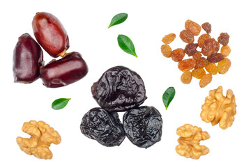 Wall Mural - Dry fruits isolated on white, top view