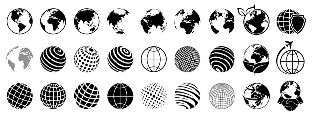 Wall Mural - earth set icons, globes with world maps, set earth globe hemispheres with continents - stock vector