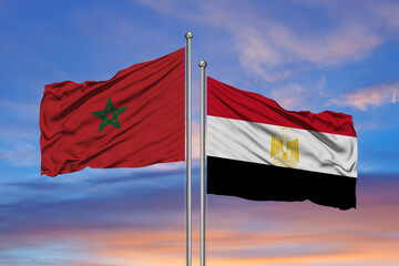 Wall Mural - Flag of Morocco and Egypt on a sky background