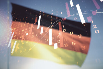 Aufkleber - Double exposure of virtual creative financial diagram on flag of Germany and blue sky background, banking and accounting concept
