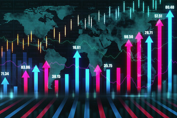 Poster - Digital world map with candlestick chart