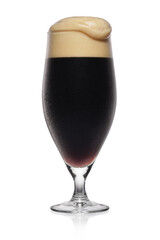 Wall Mural - Misted glass of black stout dark beer isolated on a white.