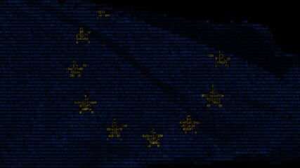 Waving digital flag of the EU on computer screen, looping motion background