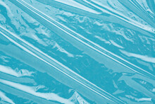 Wrinkled Cling Film, Plastic Texture, Vinyl Background. Blue Abstract Backdrop.