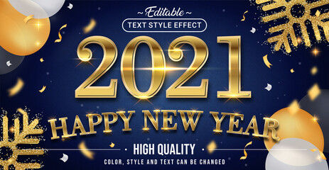 Poster - Happy New Year 2021 with Gold Text Effect Color - Editable text effect.
