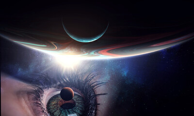 Aufkleber - Human eye and space. Elements of this image furnished by NASA.