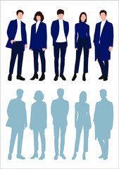 Wall Mural - Businessman and women with suits standing in white background, Businessman people, group of men and women, wearing working outfit, shadow