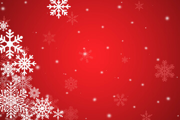 Wall Mural - Snow red background. Christmas snowy winter design. White falling snowflakes, abstract landscape. Cold weather effect.