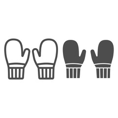 Poster - Knitted mittens line and solid icon, Winter clothes concept, Winter gloves sign on white background, pair of knitted christmas mittens icon in outline style for mobile and web design. Vector graphics.