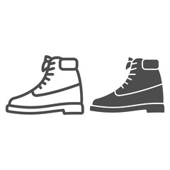 Poster - Men winter boot line and solid icon, Winter clothes concept, high shoe sign on white background, Industrial boot icon in outline style for mobile concept and web design. Vector graphics.