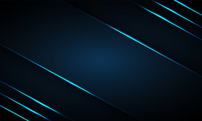 Wall Mural - Abstract dark blue background with light blue neon light lines on blank space. Futuristic dark luxury modern technology background.
