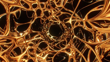 Wall Mural - Shiny Gold Abstract Sci-Fi Endless Tunnel Reflective Web Corridor - Abstract Background Texture