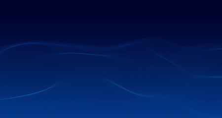Poster - Abstract blue particles design of technology artwork template background. Wavy circle dots element wave on gradient blue screen. illustration vector