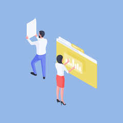 Poster - Man and woman working with data together