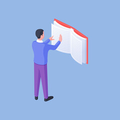 Poster - Smart modern man searching data in book