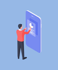 Poster - Modern male worker reading chart data on phone