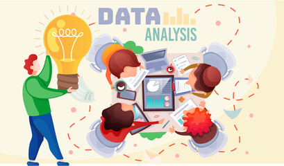 Fototapete - Office workers are studying the infographic, the analysis of the statistical data with charts. Business people at a collective meeting check performance indicators, generate a new idea, brainstorming