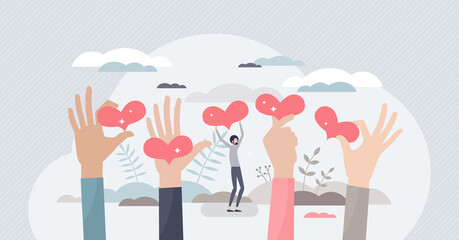 Wall Mural - Generosity, volunteering and donation support sharing tiny person concept