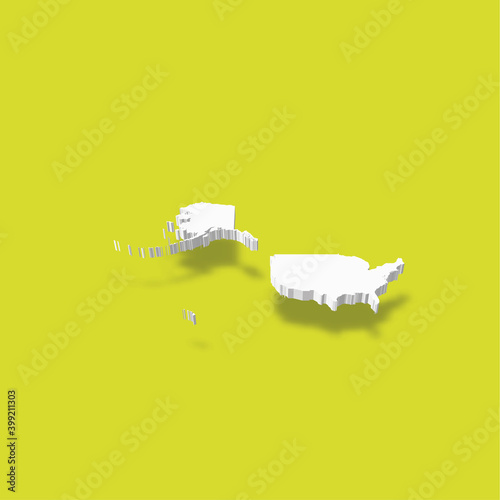 United States of America, USA - white 3D silhouette map of country area with dropped shadow on green background Canvas