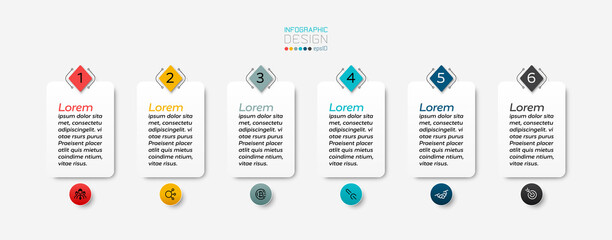 Wall Mural - A rectangular text box with 6 steps can be used to display results and explain processes. infographic.