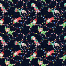 Christmas Elves, Holiday Colourful Seamless Pattern. Print For Fabrics, Wrapping Paper, Textile Design