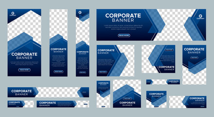 abstract banner design web template set, horizontal header web banner. modern gradient blue cover he
