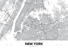 City Map New York USA, Travel Poster Detailed Urban Street Plan, Vector Illustration