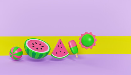 Poster - minimal cute summer icons isolated. 3d rendering