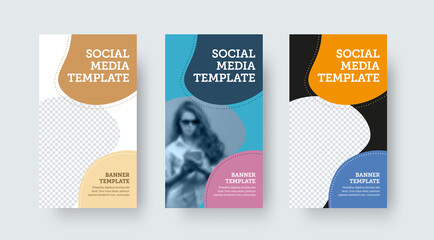 Poster - A set of vector posts with rounded color designs, photo space, creative stories for social media.