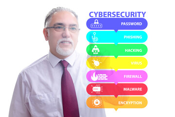 Cybersecurity concept with businessman pressing button